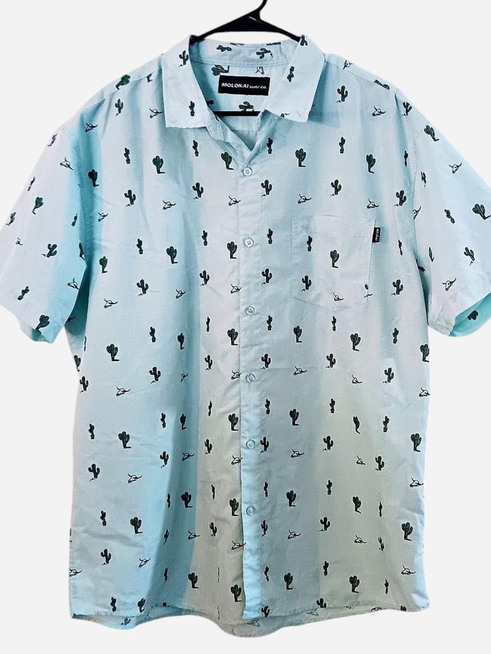 Molokai Surf Co Light Blue Short Sleeve Cactus Print Button-Down Shirt